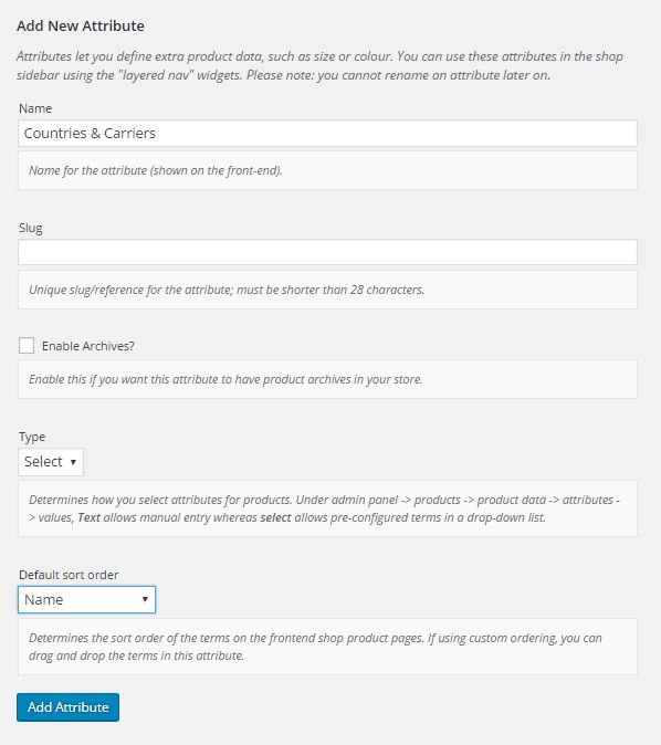 adding attributes to woocommerce